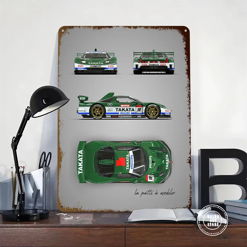 سيارة رياضية NSX JTCC صفيح ملصق مخصص جدار الفن خمر علامات معدنية ريترو القصدير اللوحة لتزيين غرفة الألعاب دافئ