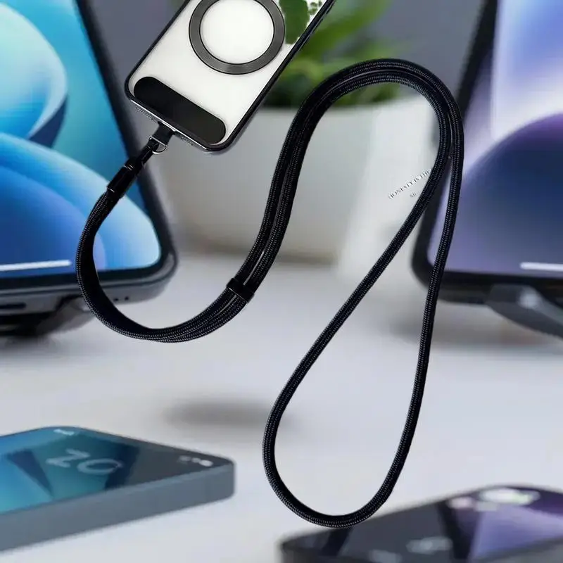 حبل متين للهاتف المحمول للاستخدام الخارجي مع حبل مضاد للفقدان ومشبك بطاقات للحافظات ومرفق المفاتيح