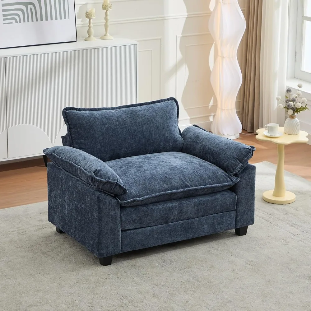 

53" Sectional Sofa Cloud Couch, Modern Chenille Comfy Upholstered Single Seater Sofa with Lumbar Pillow, Deep Seat Modular Couc