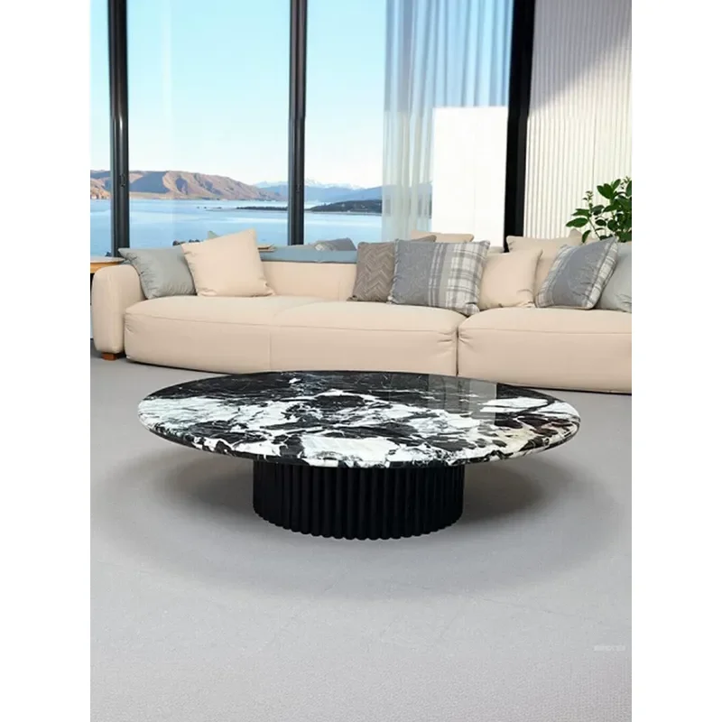 Italian Minimalist Black Natural Marble Round Coffee Table Light Luxury Home Villa Centerpiece