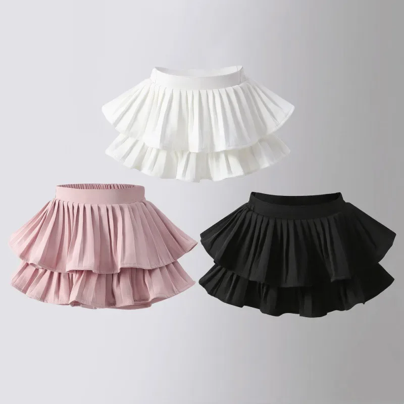 

Girls Skirt White Pleated Layered Skirt School Child Black Pink All-match Tutu Casual Infant Kids Mini Short Skirt 3 To 16 Years