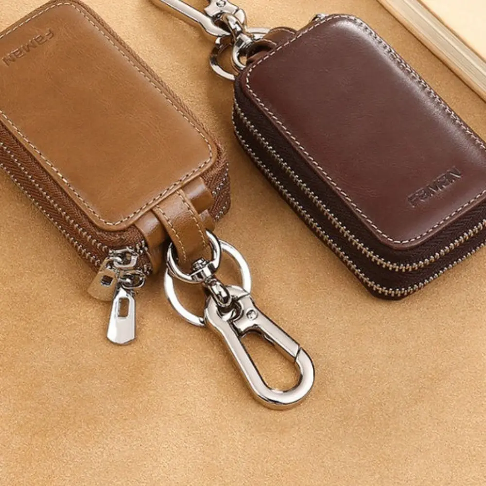 

Universal Zipper Double-Layer Key Case Mini Storage Bag Car Key Case Portable PU Key Organizer Pouch Male