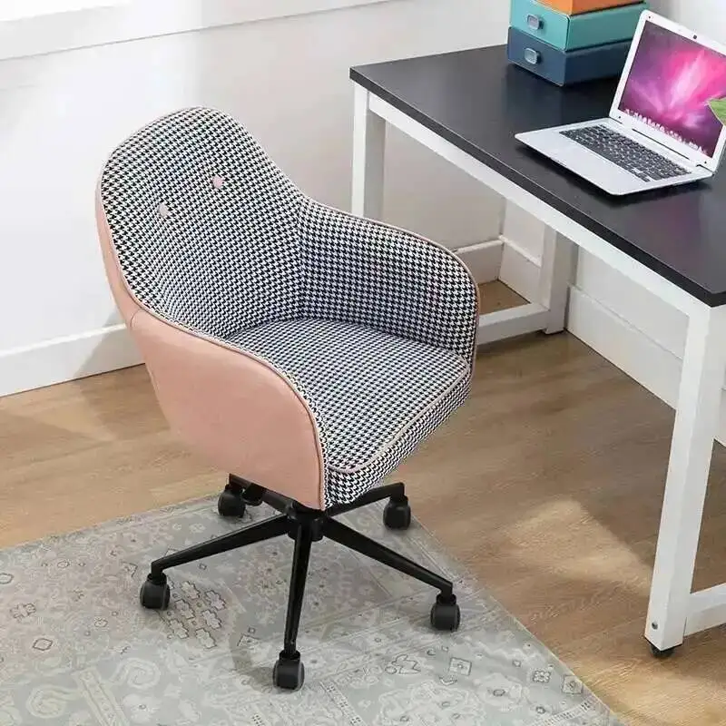 Cadeiras de Tecido Modernas com Estampa Houndstooth, Móveis de Escritório, Cadeira Giratória Confortável com Encosto Ergonômico para Estudo em Casa