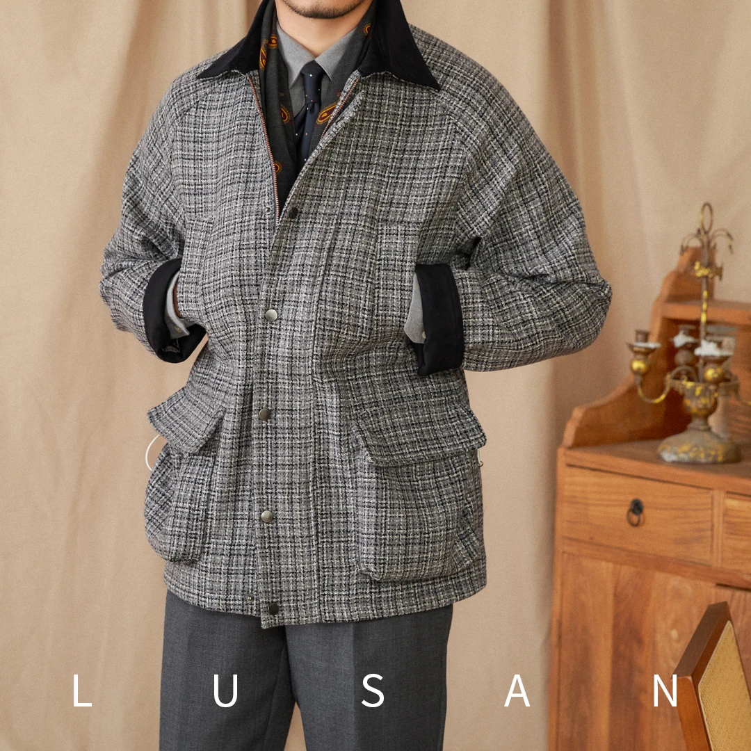 Autumn and Winter Houndstooth Hunting Fashion 50% Wool Jacket British Vintage Warm All-match Jacket for Men