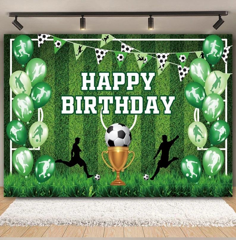 Boy Birthday Football Party Photography Backdrop Soccer Field Sports Stadium Champion Cup Baby Portrait Background Photo Studio