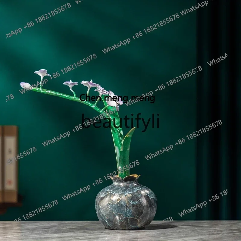 S7486teae Bronze gold years brass orchid ornament vase decoration