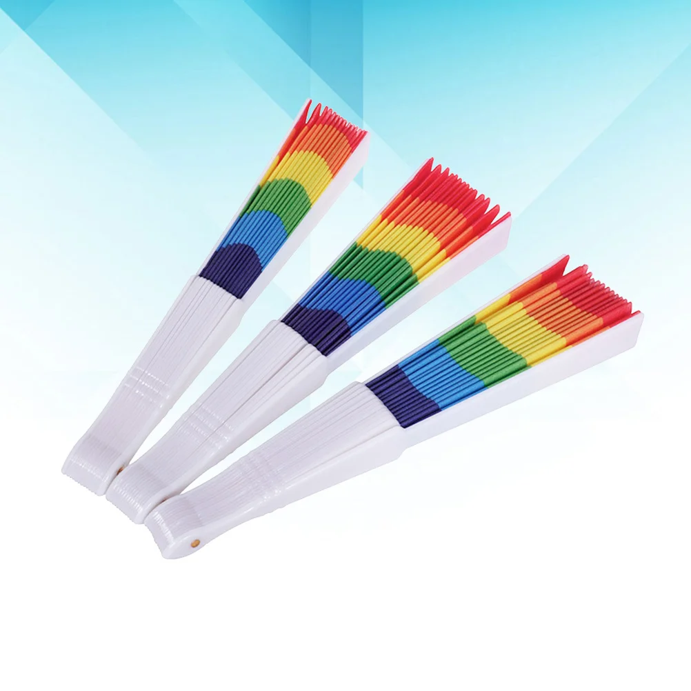 

3pcs Colorful Folding Plastic Hand Fan For Summer Cooling Party Decor Rainbow Theme Gift Lightweight Portable Fan For Women