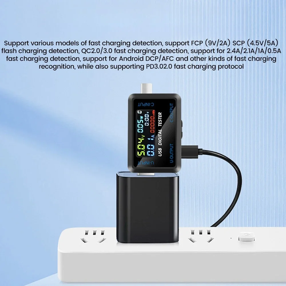 10 in 1 USB Type-C Voltmeter Ammeter Capacity Tester DC 4.5~36V 0-8A Multiple Fast Charging Protocols Automatic Detection