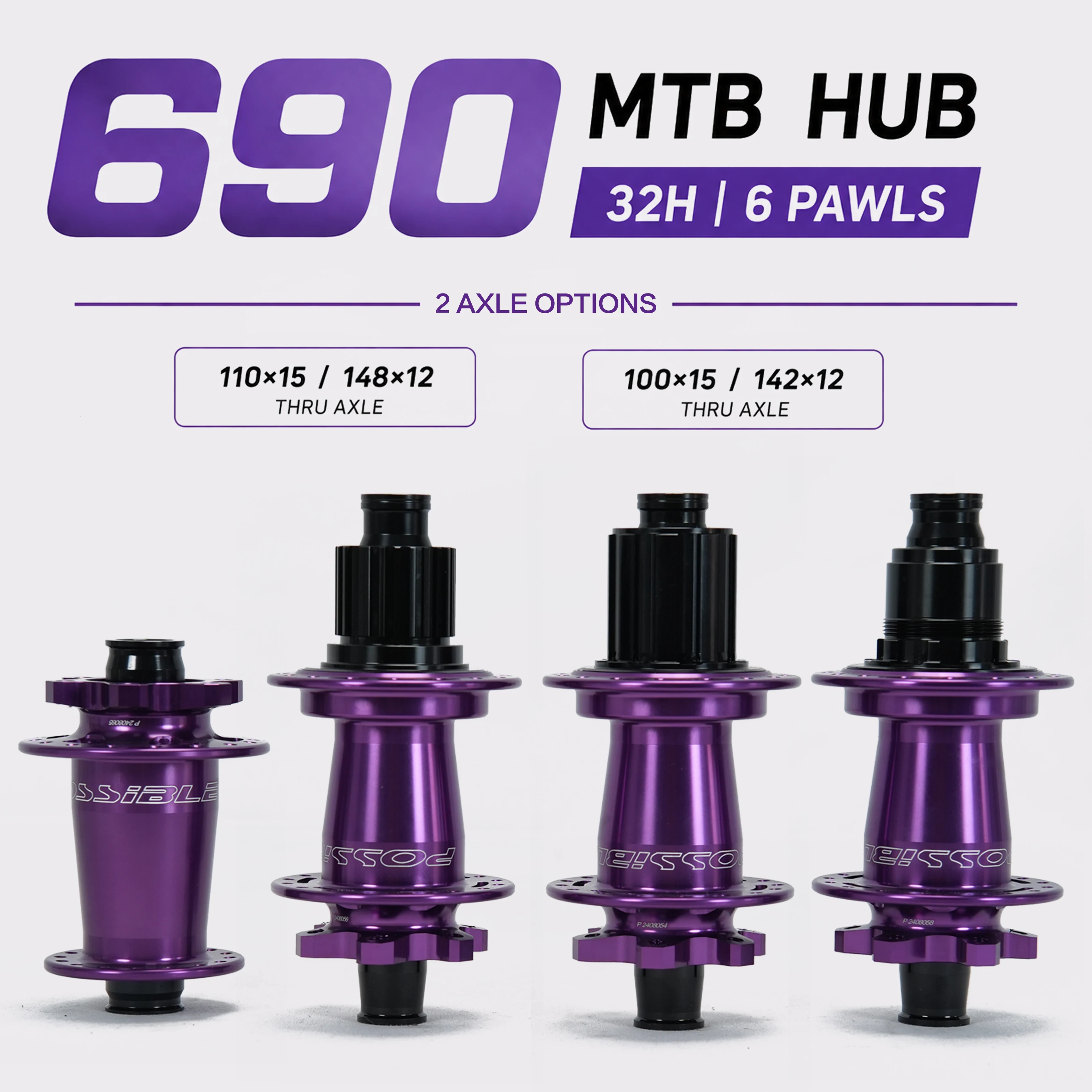 POSSIBLE 690 rings Bicycle Hub Sealed Bearing 6-bolt Disc Brake J-Bend 32 Holes BOOST MTB Hub HG XD MS Multi-size Selection