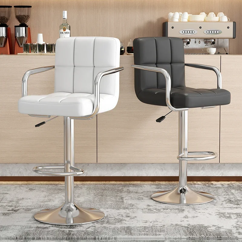 Architect Backrest Bar Chairs Stainless Steel Pub Furniture Rotate Fall Counter Stool Light Luxury Taburetes Para Barras De Bar