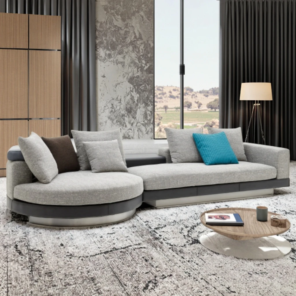 Modern Luxury Three Seat Sectional Sofa Durable Foam Filled New Italian Style Living Room Hotel Apartment Fabric Sofa