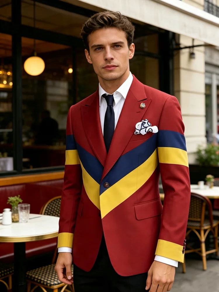 New Patchwork Men Suits Symmetric Blazer Pants Royal Blue Costume Homme Wedding Groom Prom Tuxedos Clothes 2Pcs Male Blazer Sets