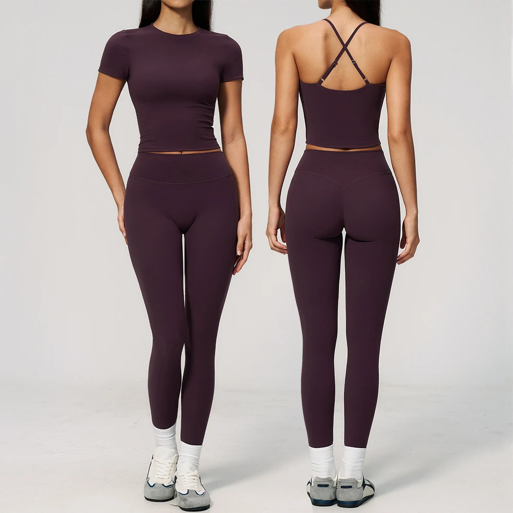2PCS Yoga Suit Sports Outfits Women Gym Set Women Tracksuit Running Workout Short Sleeve Sports Bra Yoga Clothing Athletic Wear