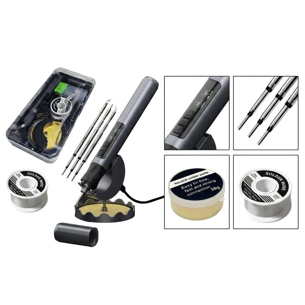 Cordless Soldering Iron with 75W Output Adjustable Temperature 180-480F LED Light and 3 Standard Soldering Tips