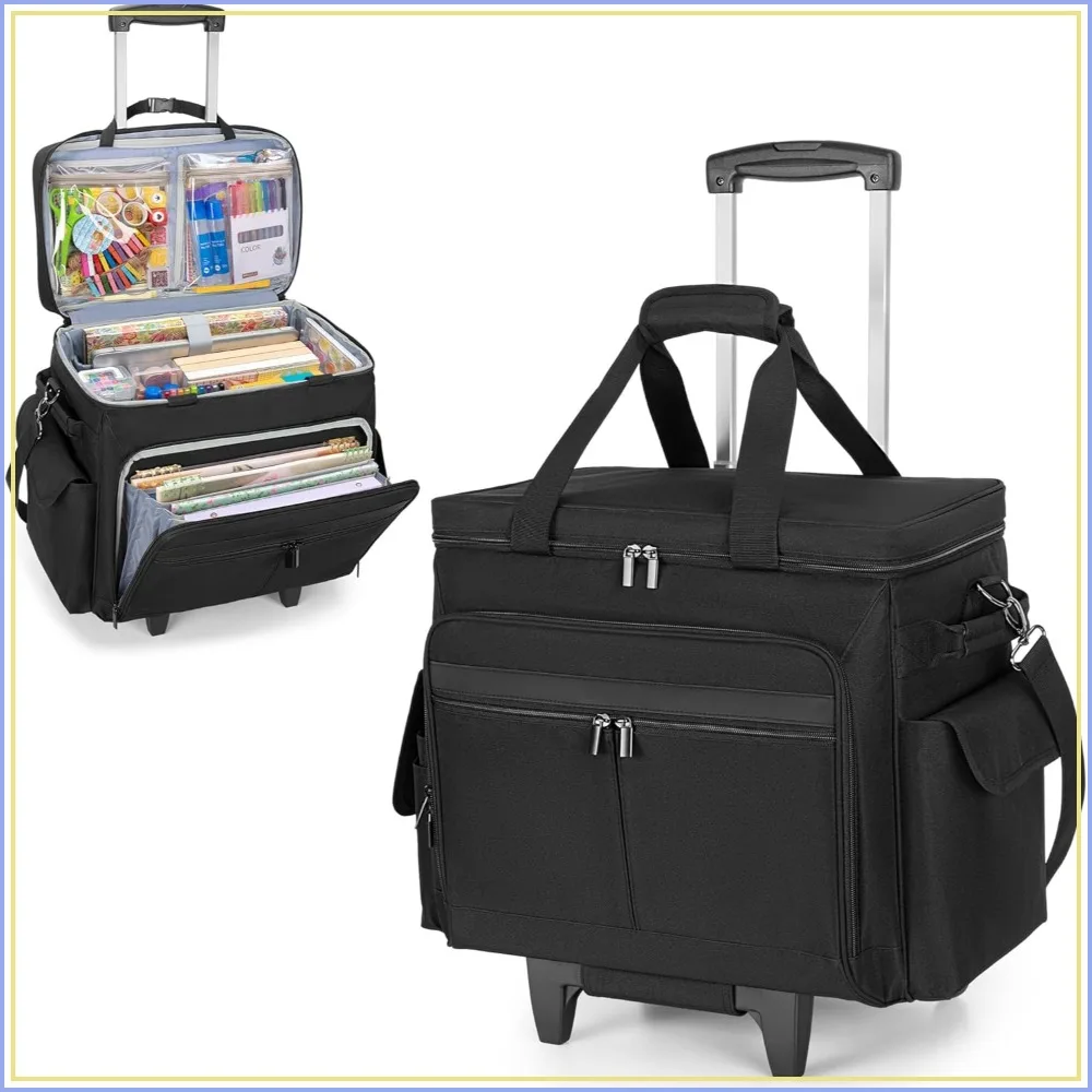 Bolsa de Transporte con Ruedas para Álbumes de Recortes, con Bolsillo Expandible para Archivos, Organizador Grande para Manualidades, Carrito Desmontable para Materiales de Arte