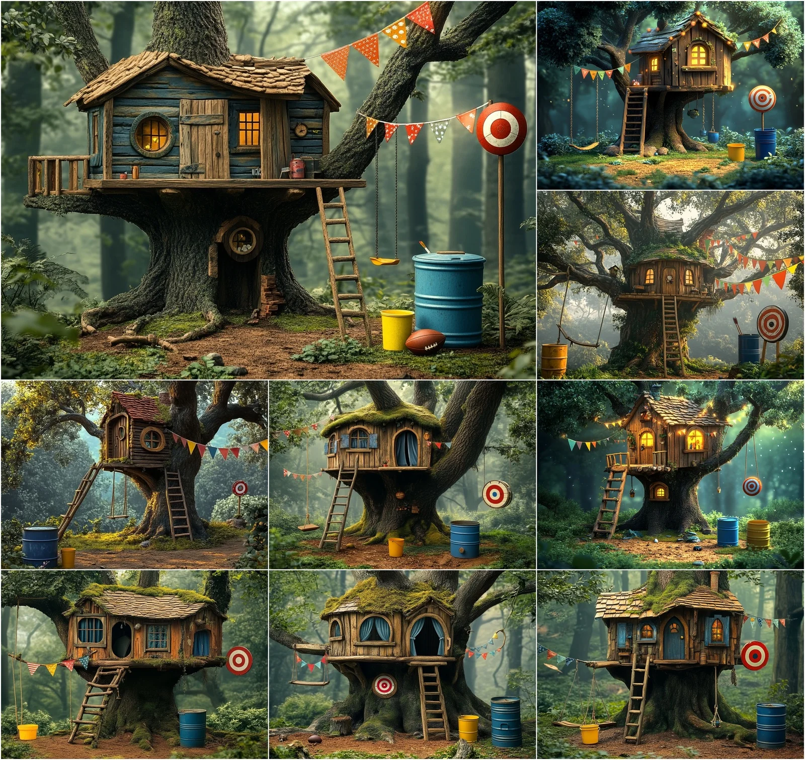 Mehofond Photography Background Fairy Tale Fantasy Forest Tree House Wooden Swing Target Plate Kids Portrait Backdrop Decor
