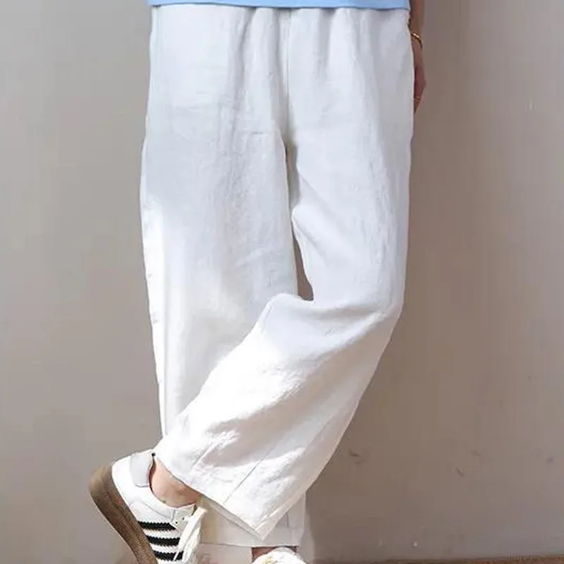 

Новые весенне-летние женские свободные брюки в китайском стиле с эластичной резинкой на талии, универсальные повседневные льняные свободные шаровары хорошего качества B3