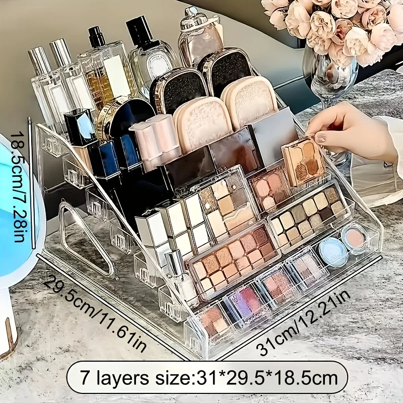 7-Layer/5-Layer Transparent Acrylic Multi-Layer Perfume Storage Box, Large Capacity Layered Storage Rack,Suitable for Vanity Use