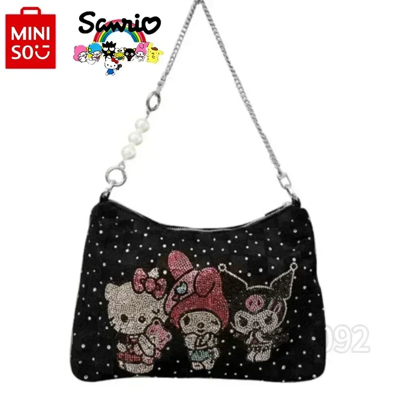 

Miniso Sanrio 2025 New Women's Handbag with Diamonds Luxury Brand Fashion Women's Shoulder Bag Cartoon Women's Bag High Quality