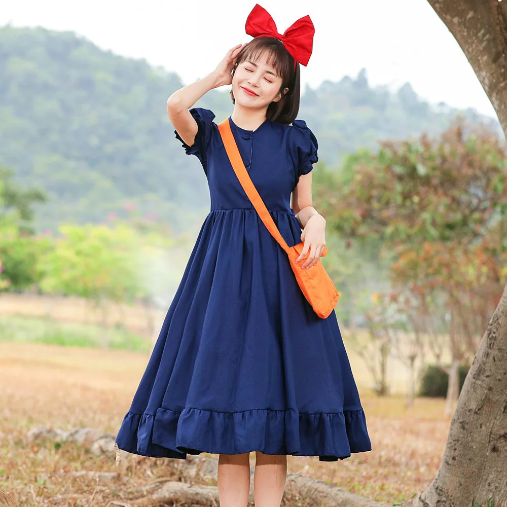 사랑스러운 마녀 의상 드레스 코스프레 롤 플레잉 애니메이션 작은 마녀 키키의 귀여운 할로윈 의상 여성 전통 의상