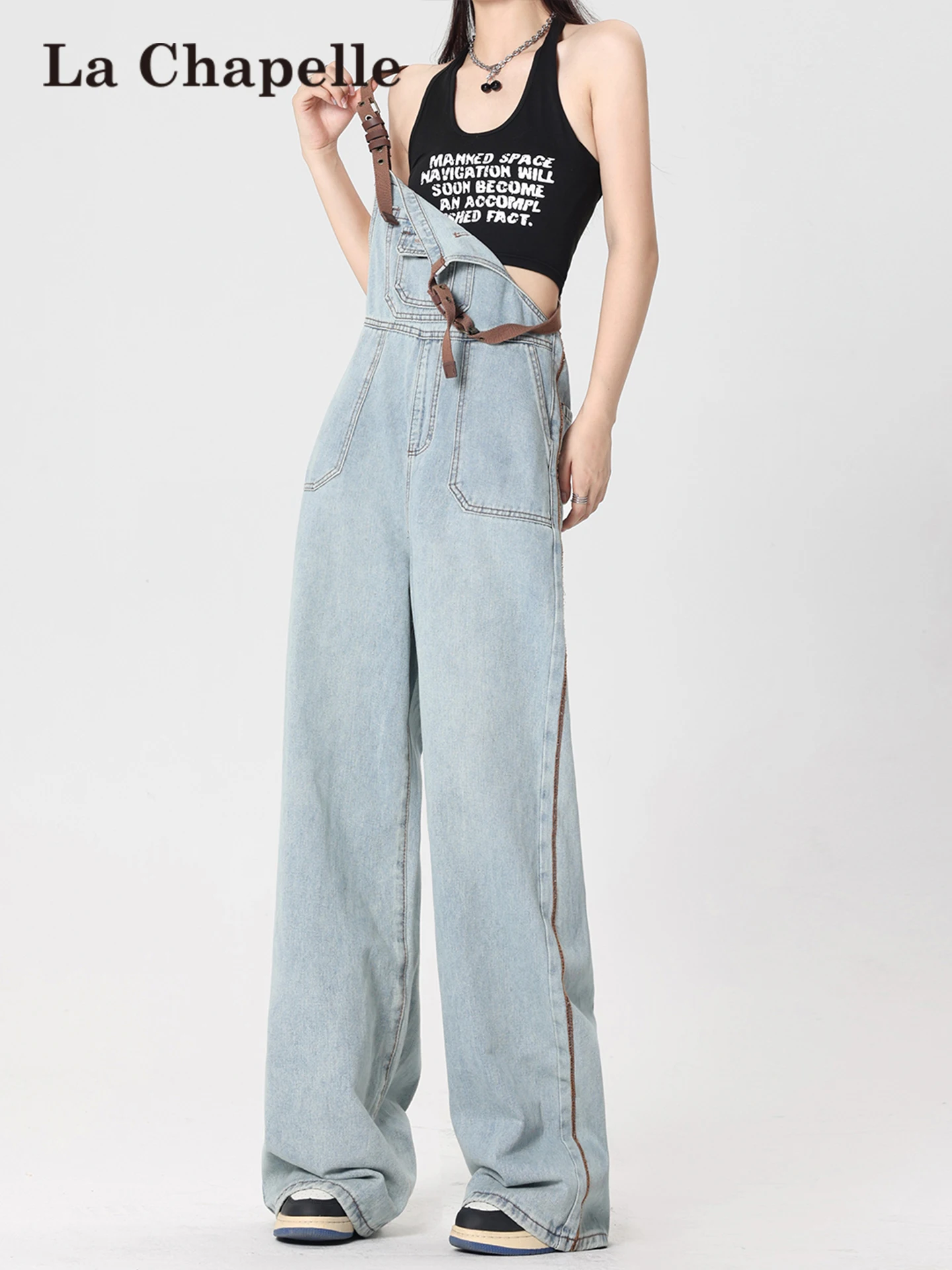 

Light Wa Denim Overalls Women's Spring 2026 New Agel Loose Slim Wide Leg Jumpsuit Casual High Waist ket Detail