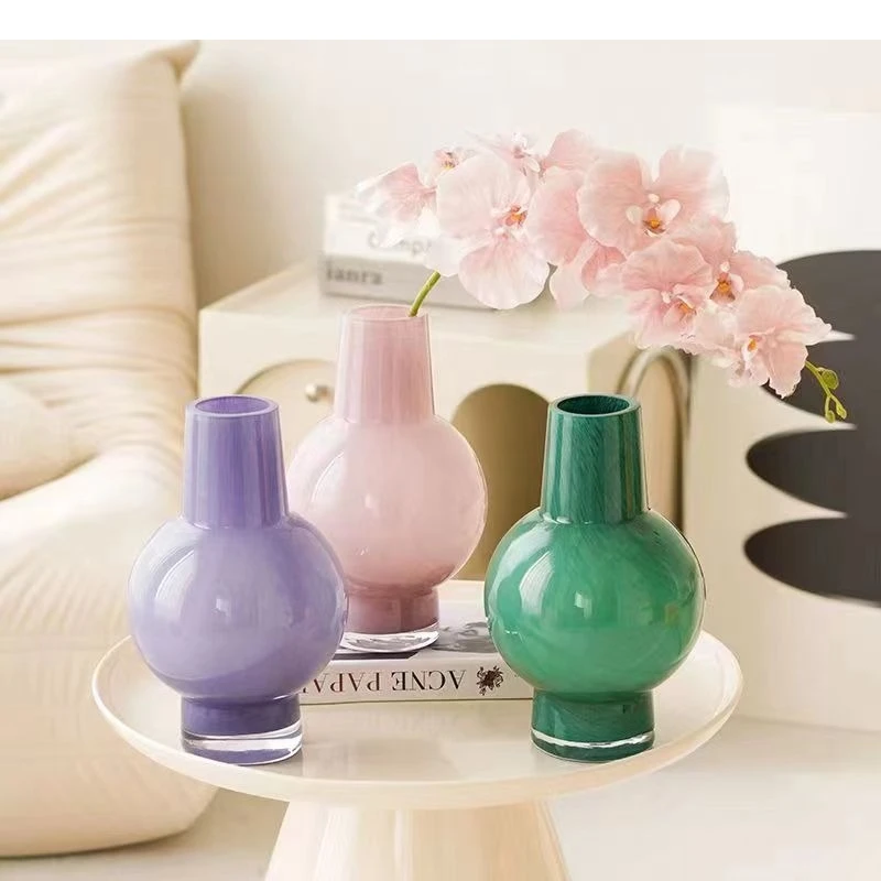 Stained Glass Vase Flower Arrangement with Round Ball Terrarium Room Decoration Accessories Pot