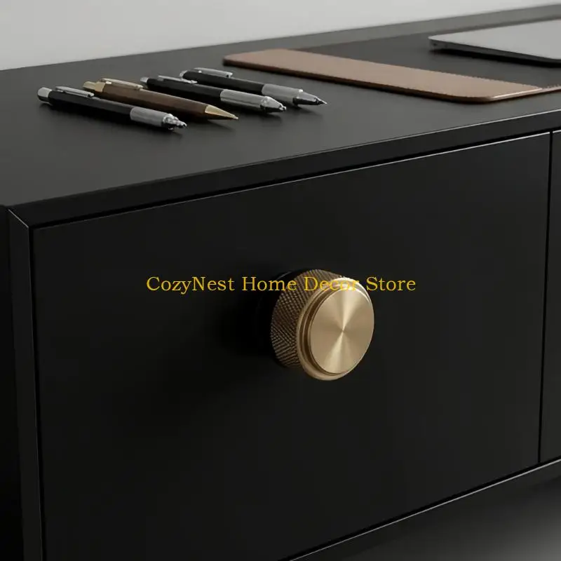 92MF Cabinet Knob Set 6 Piece Single Hole Round Drawer Knobs with Screws, Matte Black and Bronze Furniture Pull for Closets,