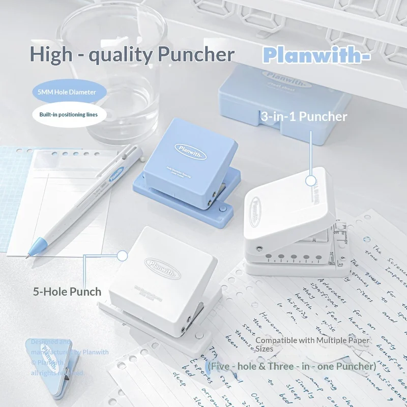 Planwith 5 Hole Puncher Multifunctional Portable For Loose Leaf Notebook Office Stationery Binder Paper Punching Tool