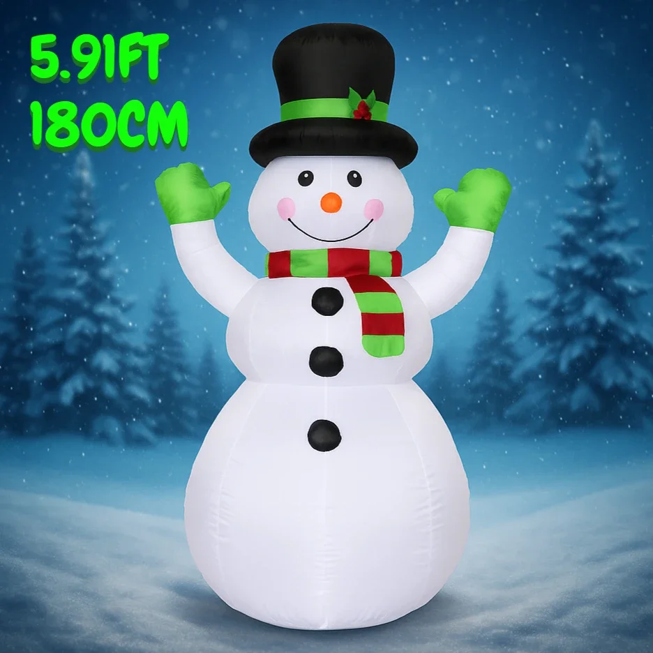5.91FT Inflatable Snowman Toy with Top Hat Scar Christmas Decorations ForHome Holiday GiftsChristmas Supplies Festive Decoration