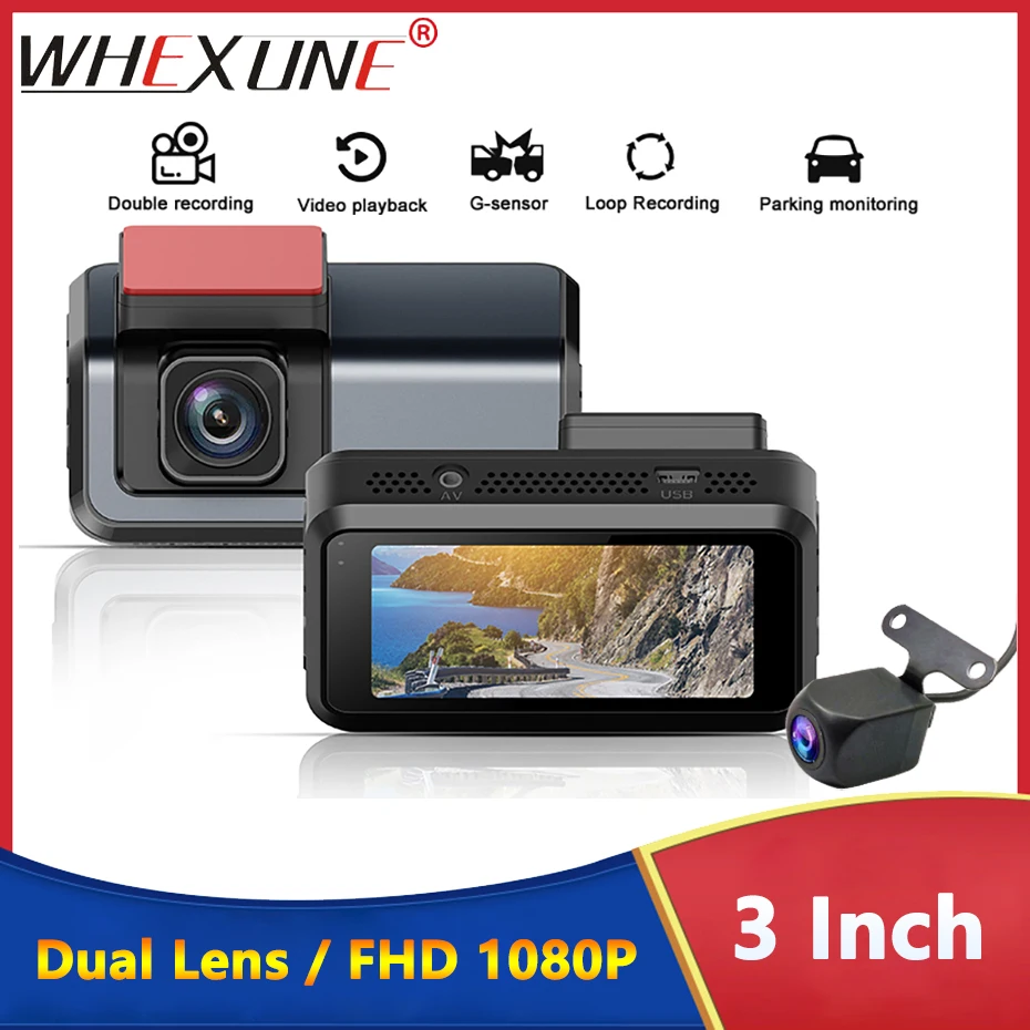 

3 Inch Dual Lens 1080P Car Dash Cam Camera Mini Video Recorder Supports Motion Detection G-sensor 24 Hours Parking Monitor DVRs