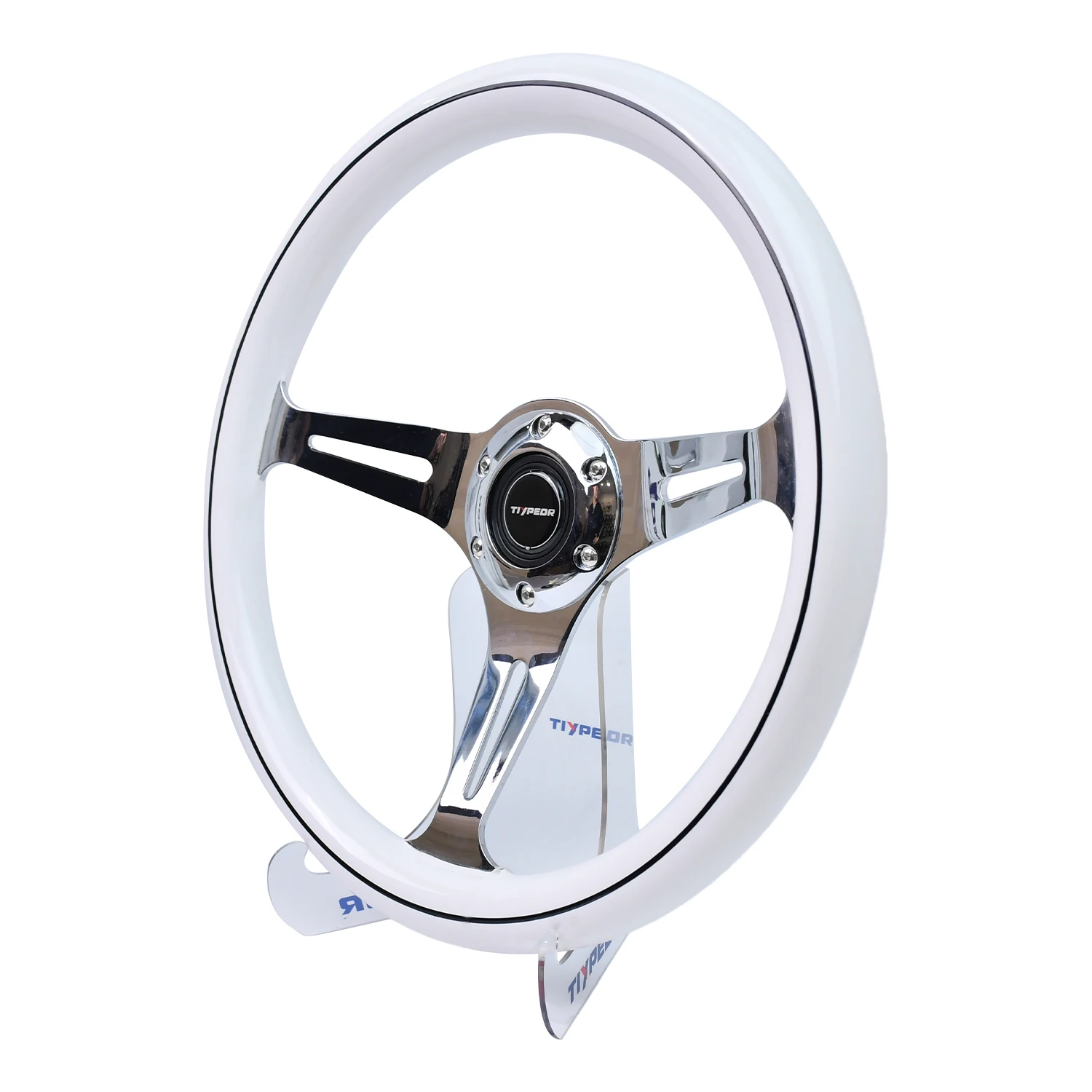 عجلة قيادة تعديل السيارة باللون الأبيض من الخشب الصلب مقاس 350 مم لـ TIYPEOR