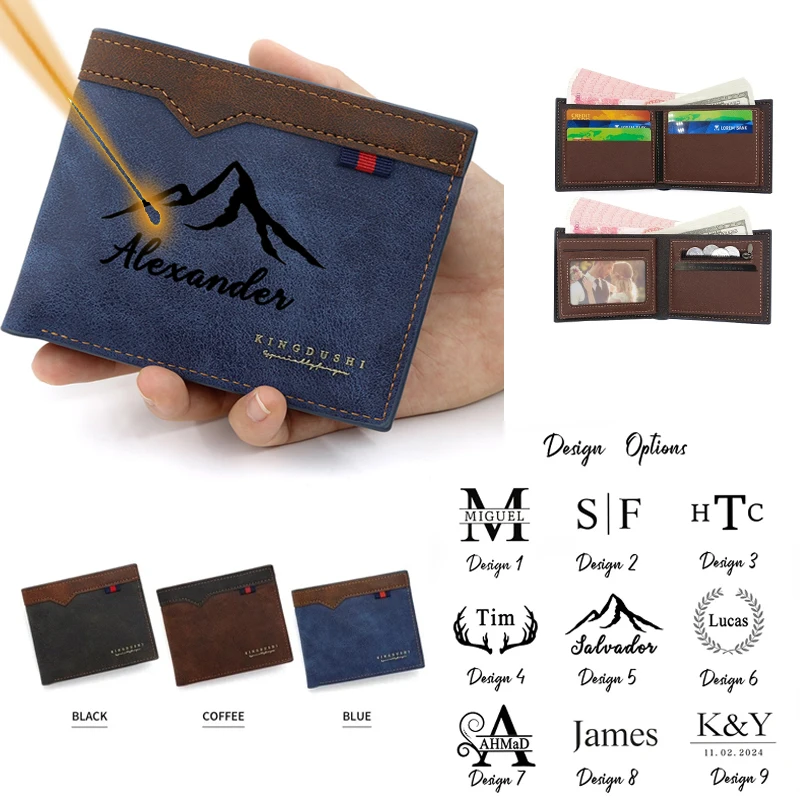 Customized Name Men's Bifold Short Wallet, Personalized Minimalist Multi-Slot Purse, Large Capacity Zipper Wallet for Daily Use