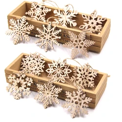 6PCS/Lot Christmas Wooden Pendants Multi Snowflakes Hanging Ornaments Wood Craft Christmas Tree Decorations DIY Painting Gifts