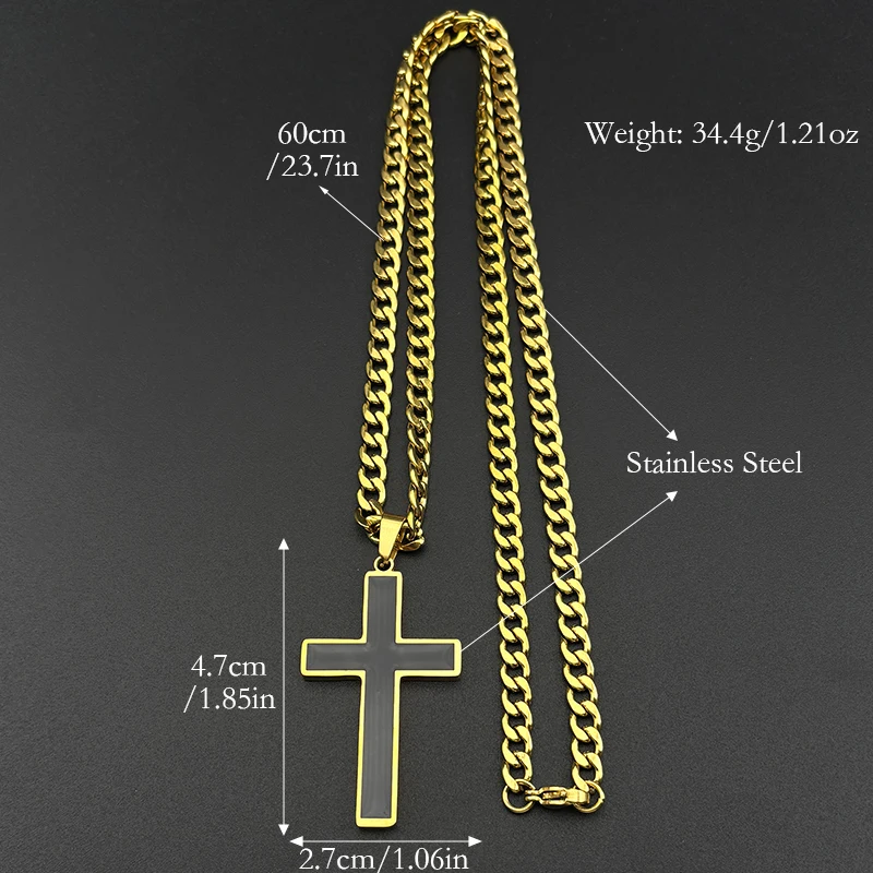 كريستيان الصليب الفولاذ المقاوم للصدأ يسوع المسيح الأسود المينا قلادة قلادة النساء الرجال الذهب اللون سلسلة القلائد تميمة المجوهرات