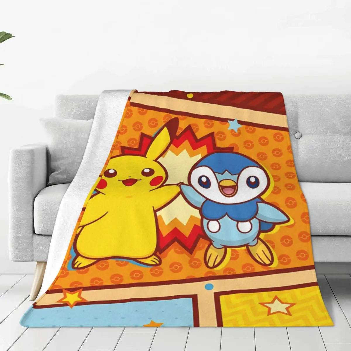 Poke-mon Pikachu Flannel Blanket Warm Soft Throw Blanket for Home Decor Camping Print Bedspread Sofa Bed Cover