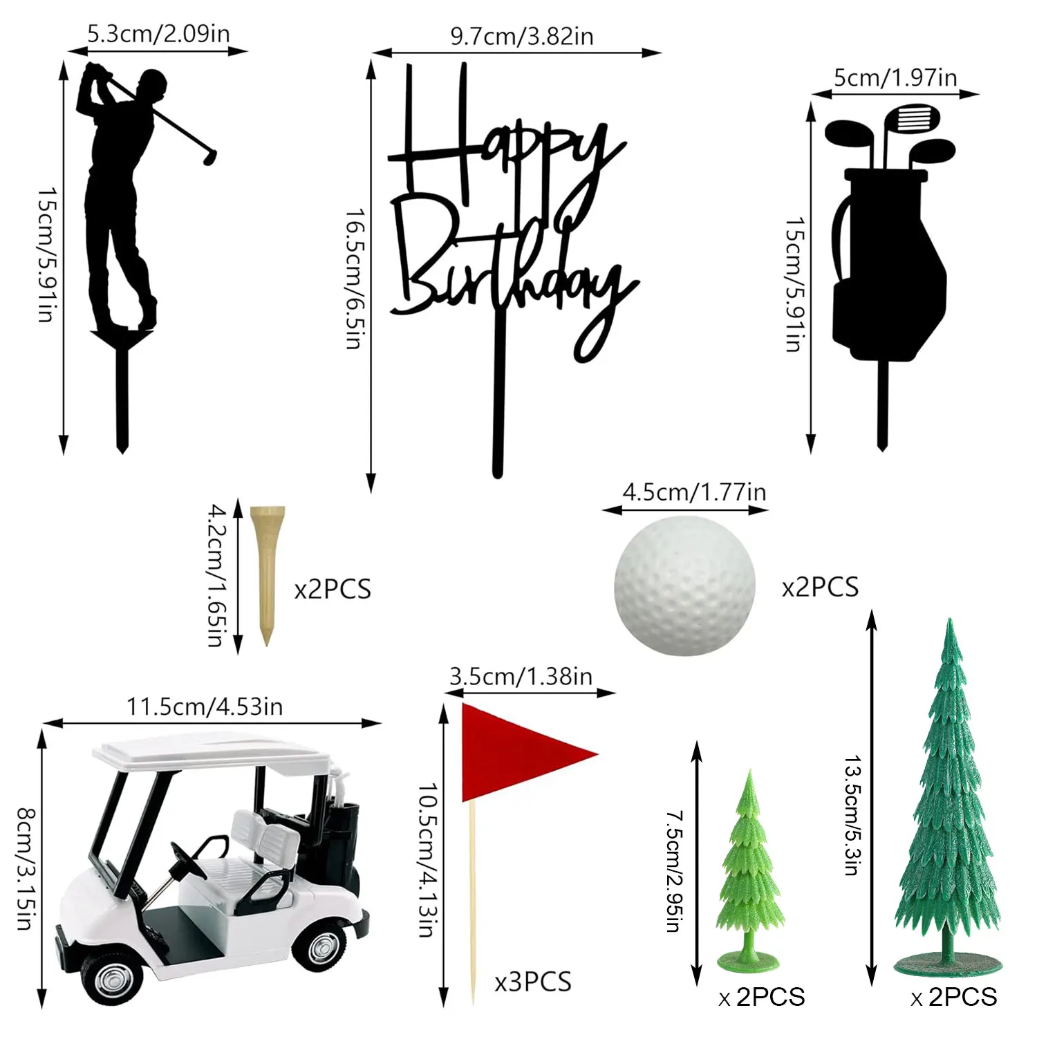 Green Golf Themed Birthday Cake Topper Cart Flag Golf Ball, Sports Theme Party Decorations  for Men and Women