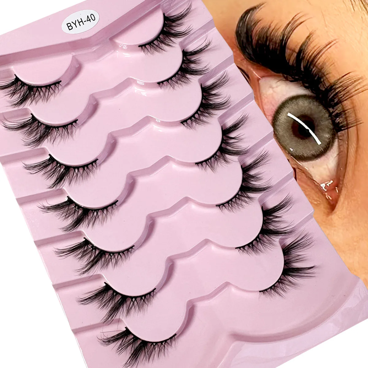 7 ペアハーフ偽まつげソフトナチュラルルックキャットアイまつげうっすらと交差したふわふわまつげ