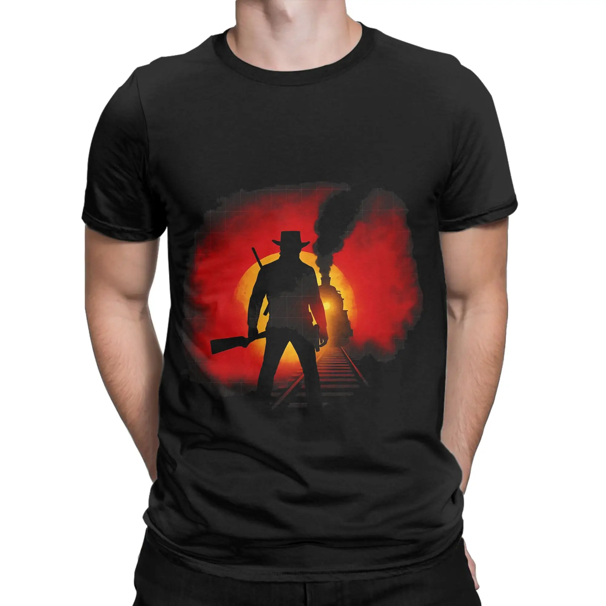 Outlaw Train Standoff Essential Novelty 100% Cotton T-Shirt arthur morgan Tees Tops For Men