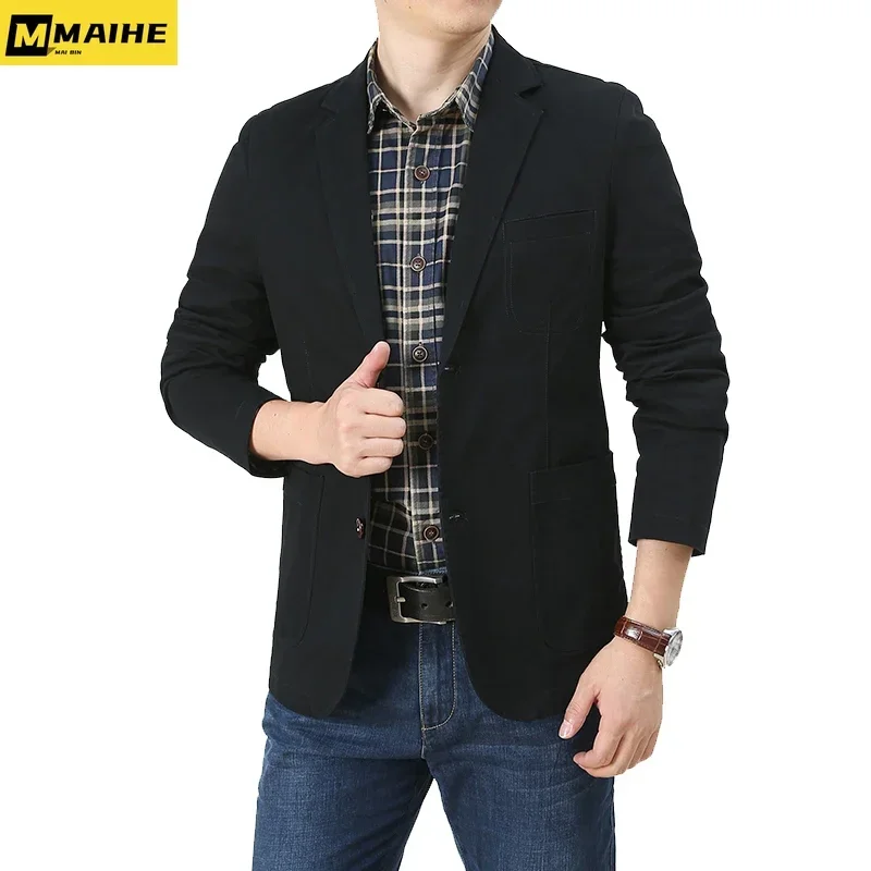 2024 New Style Jacket Men's Business Retro Solid Color Slim Fit Suit Coat Autumn Street Fashion Clothing Men's Trench Coat