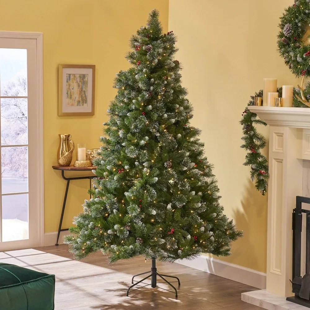 9-Foot Mixed Spruce Pre-Lit Colored Hinged Artificial Christmas Tree, Green + Multi Lights