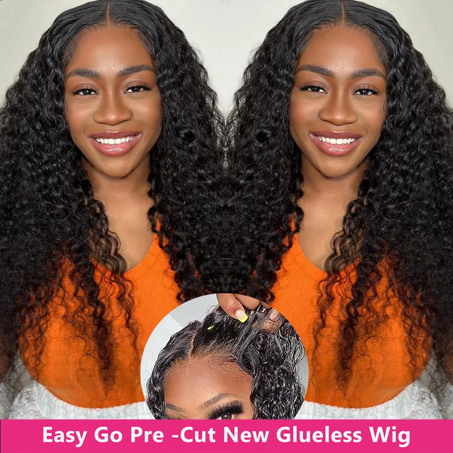 

Glueless Wig Brazilian Deep Wave Curly 4x6 Lace Closure Human Hair Wig Ready To Wear Pre Cut Pre Remy Water Wave 200% For Women