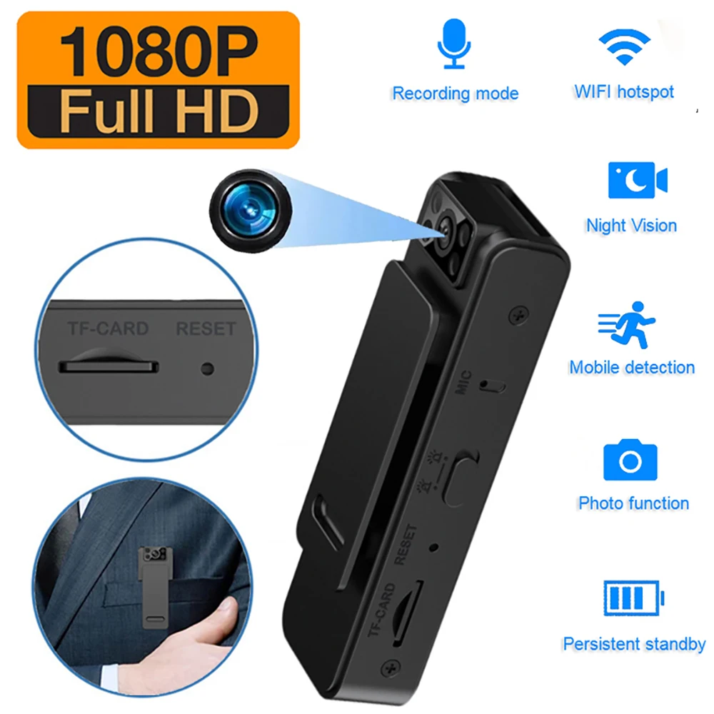 Mini cámara digital 1080p, Cámara de fuselaje magnético, grabadora de vídeo y audio, Cámara de grabación circular wifi, Cámara de movimiento de detección de movimiento