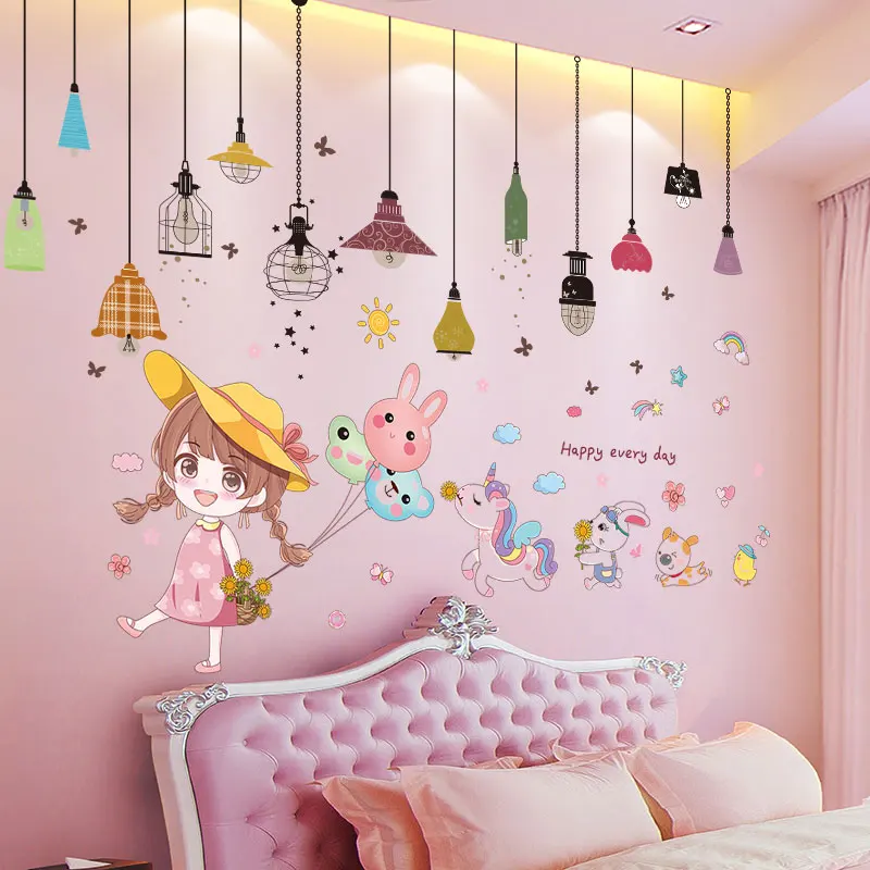 

Chandeliers Lights Wall Stickers DIY Girl Balloons Mural Decals for Kids Bedroom Baby Room Children Nursery House Decoration