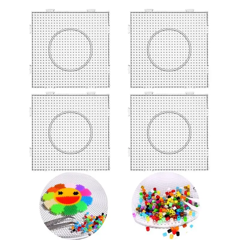 4Pcs Fuse Beads Board Square DIY Clear Bead Pegboard Melt Beads Board Fuse Beads Circle Puzzle Template For Educational Toys