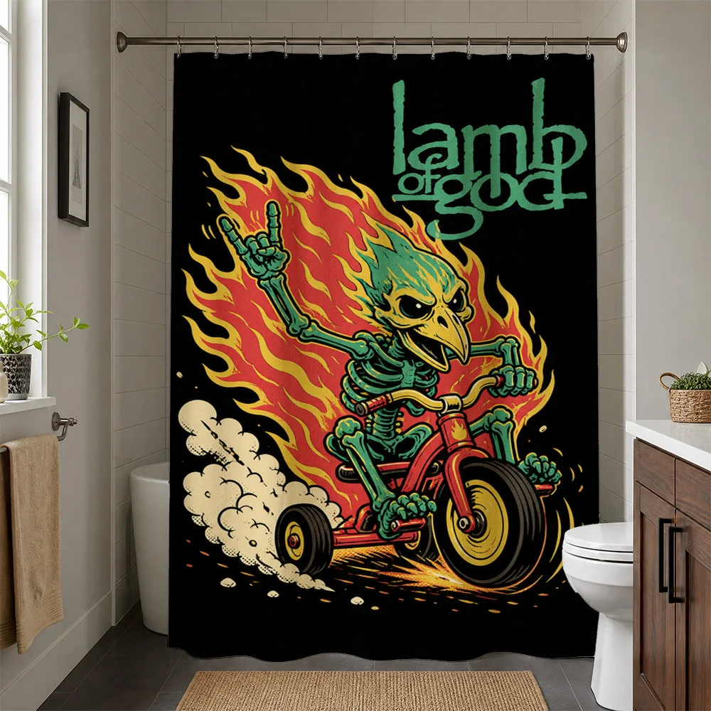 Waterproof Graphic Print Shower Curtain for Bathroom Decor Novelty Skeleton Motorcycle Rock Metal Band Art Accent Home Bathroom
