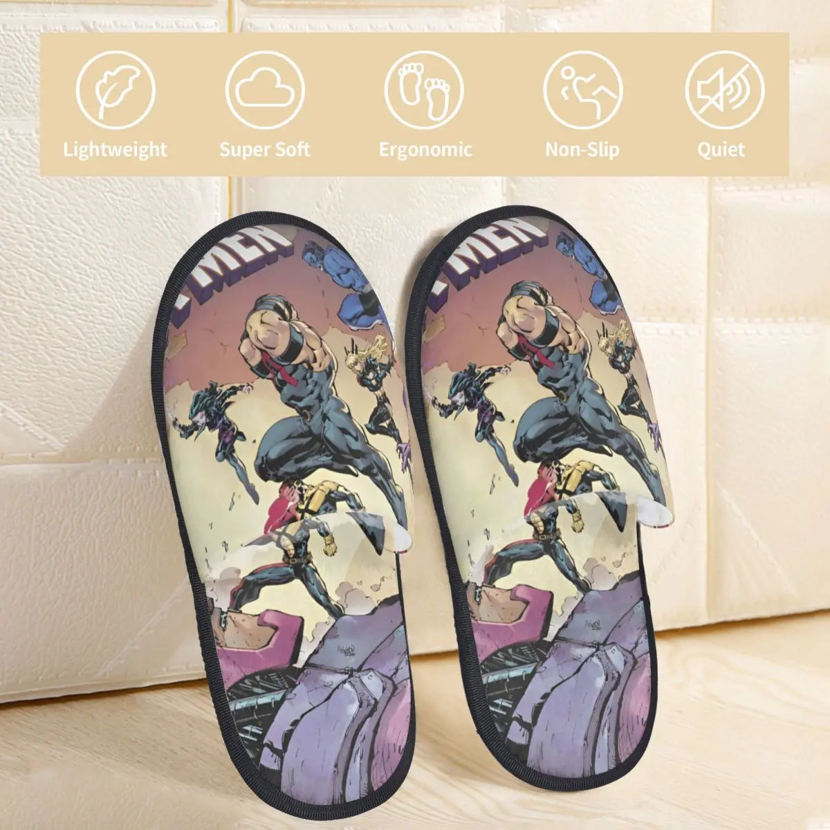 X-MAN X Man Marvel Hero House Cotton Slippers Living Room Cozy Memory Foam Slippers Anti-skid