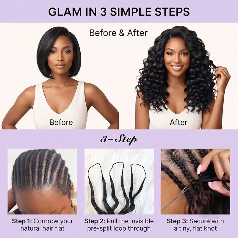 Loops Hook Curly Human Hair Extension 16-24 Inch For Braiding Boho Braids Light Small Spirals Loops Feather Miracle Hair 2 3 4 5 Pcs Hooks Pre Separated Without Knot 60g/Bundle Deep Wave Human Hair Strands For Braiding Twist