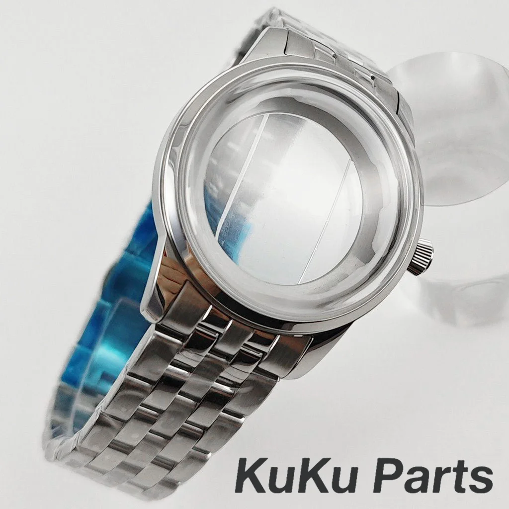 NH35 40MM Cocktails Stainless Steel Watch Case Fit NH35 NH38 Movement Arched Glass Transparent Backcover With S Crown Watch Box