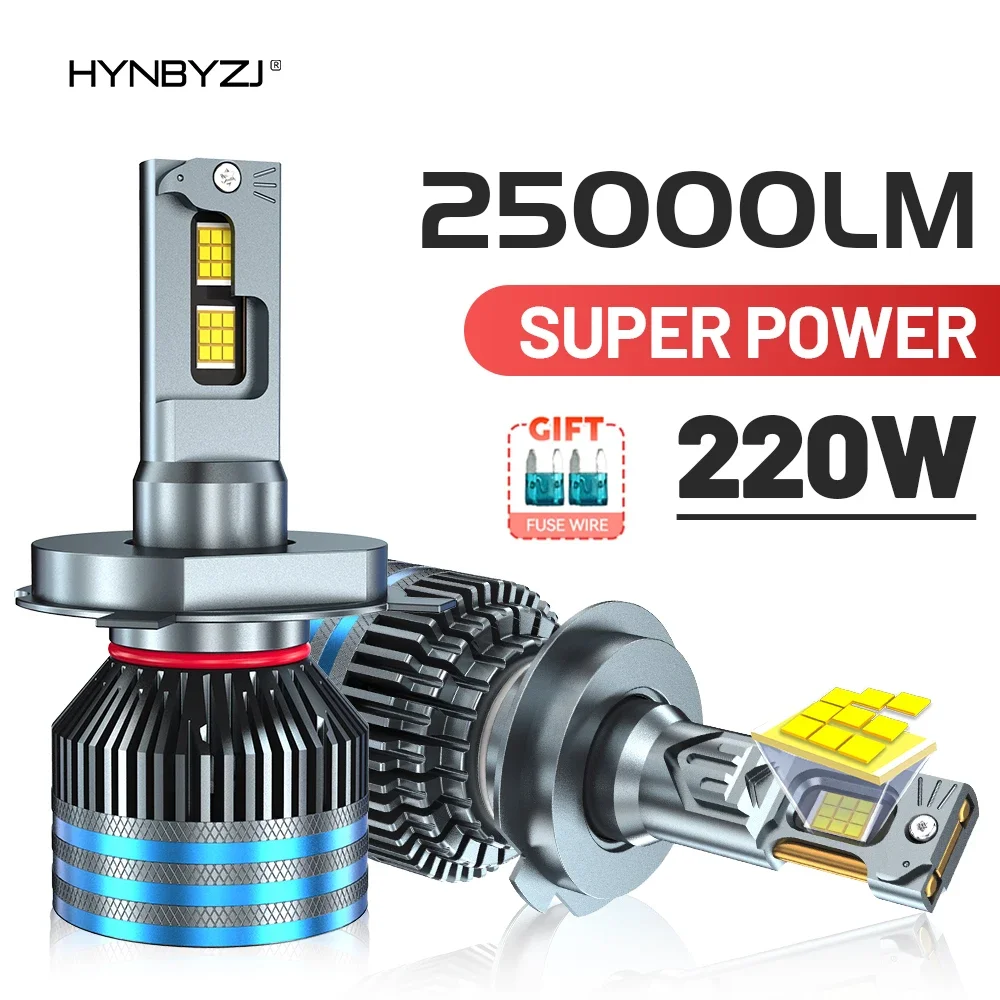 

HYNBYZJ 220W 25000LM H4 H7 H11 Led Bulb Canbus H1 H8 HB3 HB4 HR2 9005 9006 9012 H13 9007 9008 Power Car Headlight Light 6000K