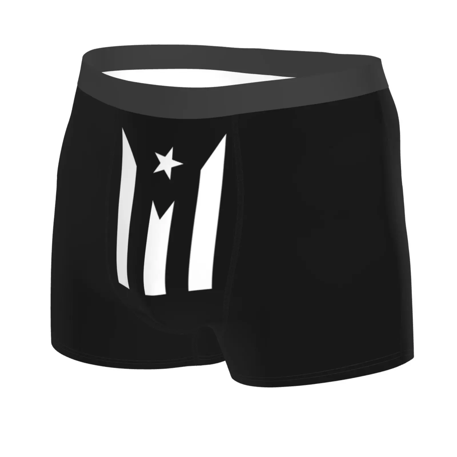 Black and White Puerto Rico Flags Pattern Underwear Men Breathbale Boxer Briefs Shorts Panties Soft Underpants for Homme